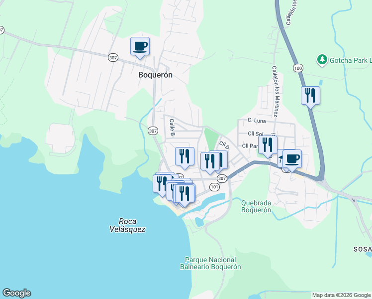 map of restaurants, bars, coffee shops, grocery stores, and more near Unnamed Road in Cabo Rojo