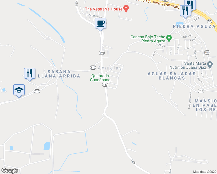 map of restaurants, bars, coffee shops, grocery stores, and more near Calle Armando Collazo Santos in Juana Díaz