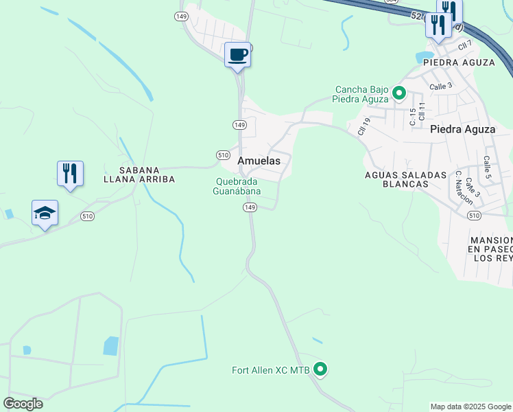 map of restaurants, bars, coffee shops, grocery stores, and more near Calle Armando Collazo Santos in Juana Díaz