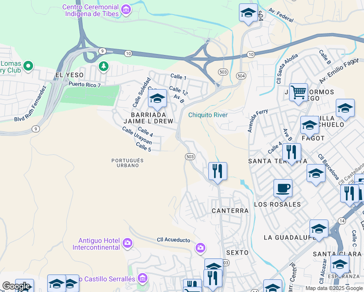 map of restaurants, bars, coffee shops, grocery stores, and more near #502 Com Ext el Yeso in Ponce