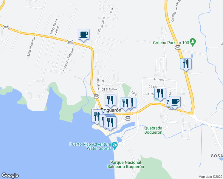 map of restaurants, bars, coffee shops, grocery stores, and more near Calle El Retiro in Cabo Rojo