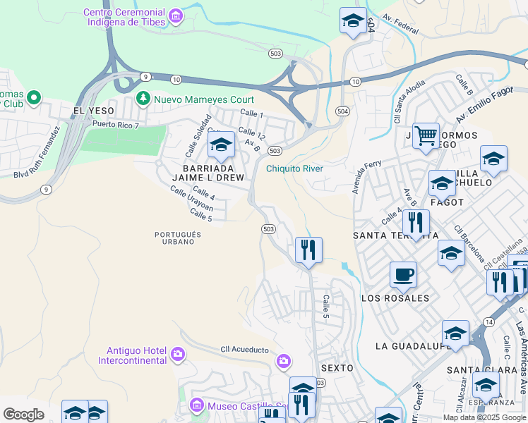 map of restaurants, bars, coffee shops, grocery stores, and more near #502 Extension El Yeso in Ponce
