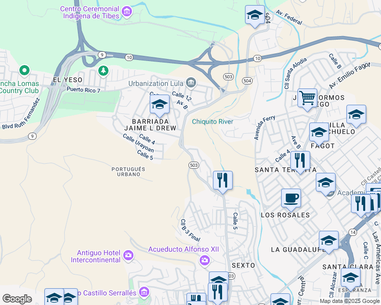 map of restaurants, bars, coffee shops, grocery stores, and more near #502 Com Ext el Yeso in Ponce