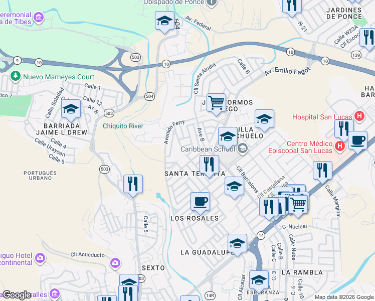 map of restaurants, bars, coffee shops, grocery stores, and more near in Ponce
