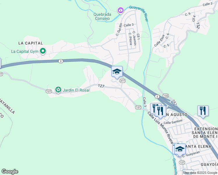 map of restaurants, bars, coffee shops, grocery stores, and more near Puerto Rico 127 in Guayanilla