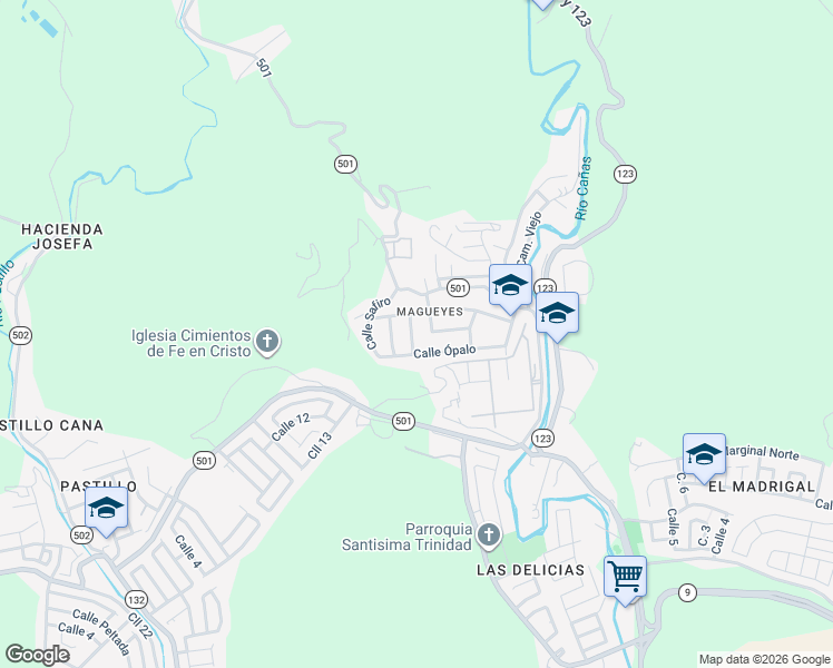 map of restaurants, bars, coffee shops, grocery stores, and more near 100 Calle Topacio in Ponce