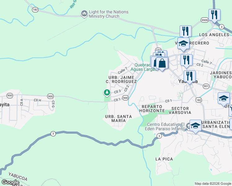 map of restaurants, bars, coffee shops, grocery stores, and more near Calle 3 in Yabucoa