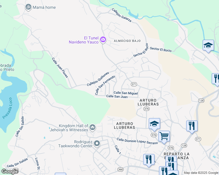 map of restaurants, bars, coffee shops, grocery stores, and more near Calle San Rafael in Yauco