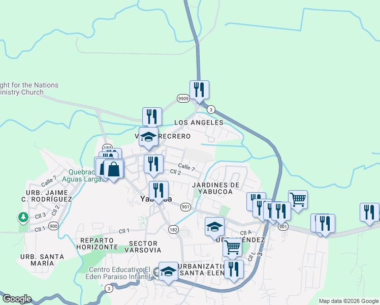 map of restaurants, bars, coffee shops, grocery stores, and more near 29 Calle José Facundo Cintrón in Yabucoa