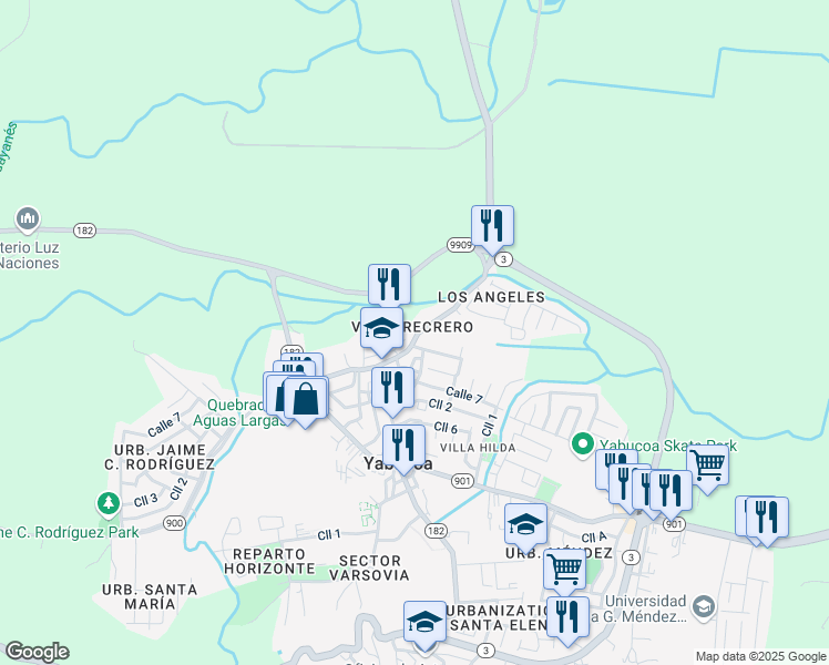 map of restaurants, bars, coffee shops, grocery stores, and more near 41 Calle Luis Muñoz Rivera in Yabucoa