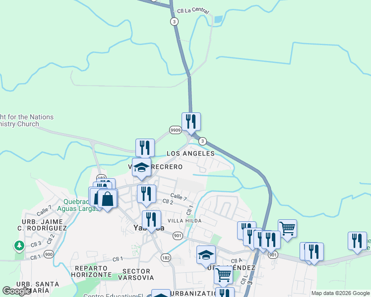 map of restaurants, bars, coffee shops, grocery stores, and more near 14 Calle Luis Muñoz Rivera in Yabucoa
