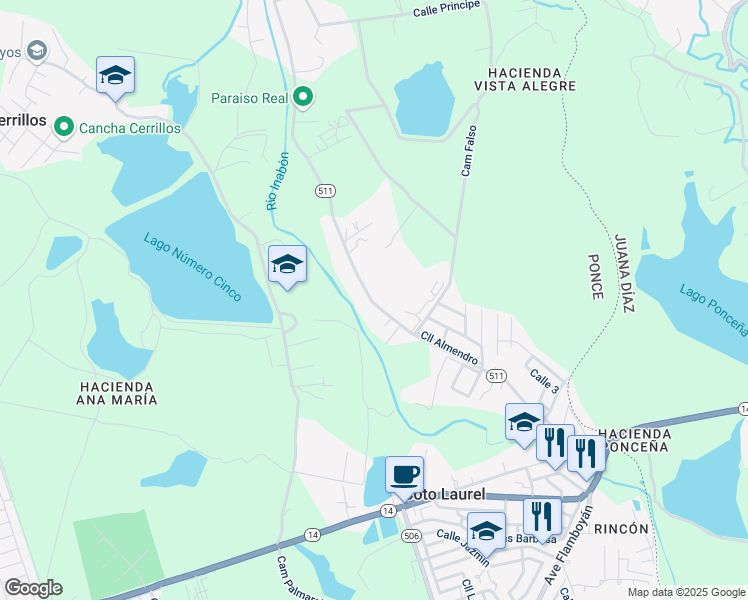 map of restaurants, bars, coffee shops, grocery stores, and more near 511 in Ponce