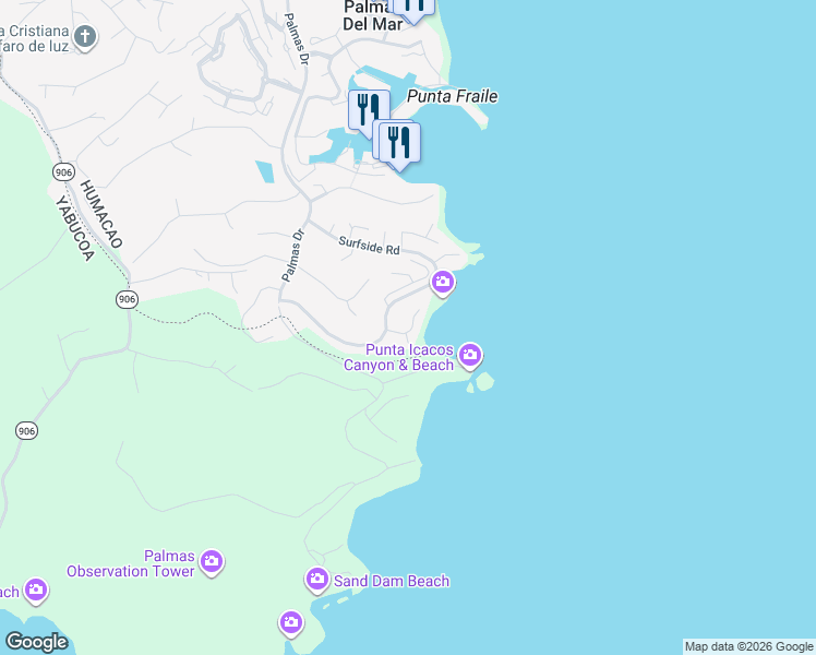 map of restaurants, bars, coffee shops, grocery stores, and more near Shell Caster Road in Humacao