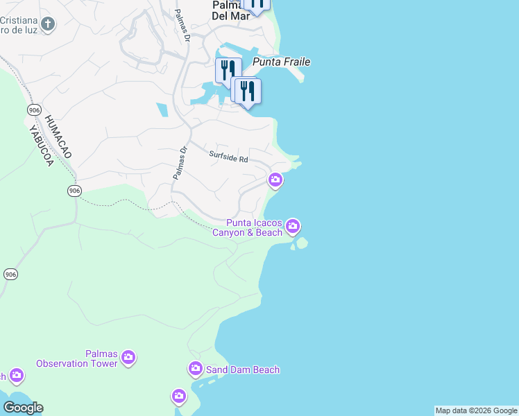 map of restaurants, bars, coffee shops, grocery stores, and more near Shell Caster Road in Humacao