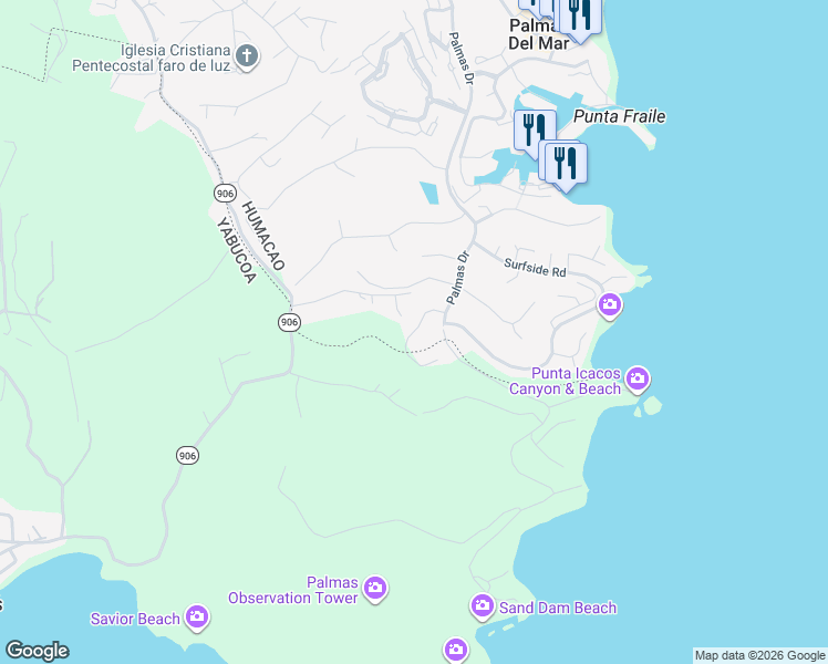 map of restaurants, bars, coffee shops, grocery stores, and more near Cocoloba Street in Yabucoa