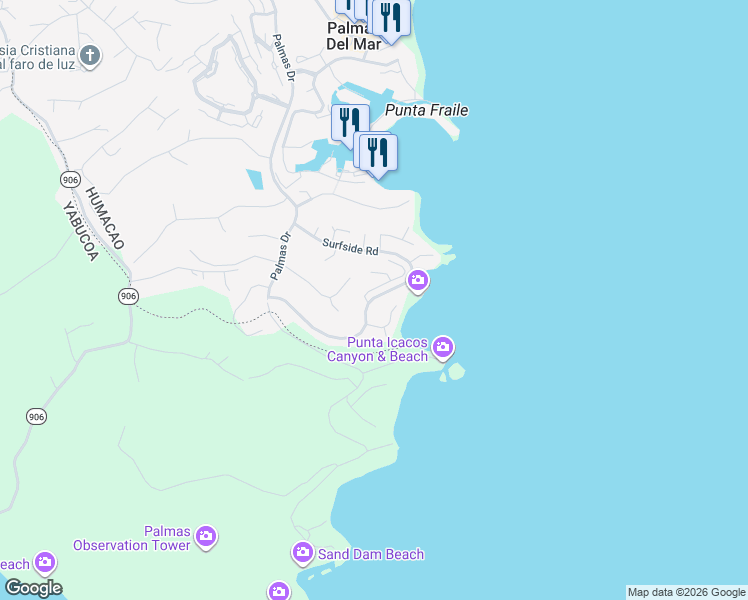 map of restaurants, bars, coffee shops, grocery stores, and more near Shell Castle Club in Humacao