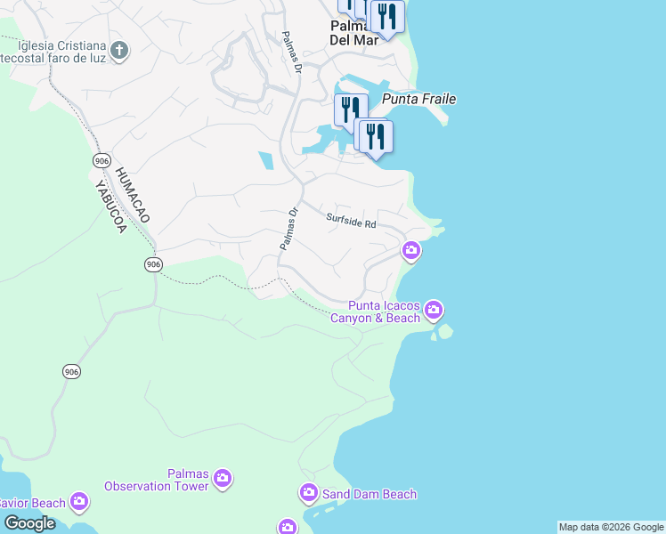 map of restaurants, bars, coffee shops, grocery stores, and more near in Palmas del Mar