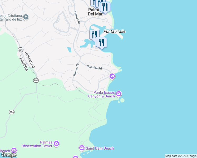 map of restaurants, bars, coffee shops, grocery stores, and more near Shell Castle Club in Humacao