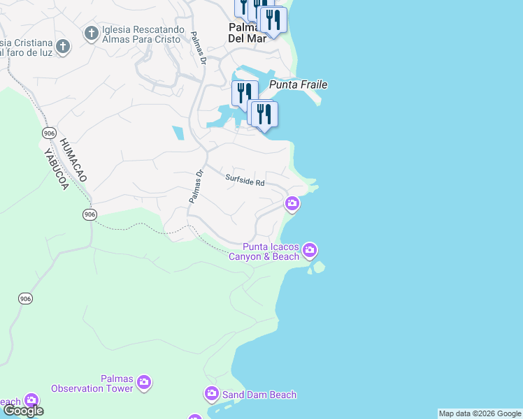 map of restaurants, bars, coffee shops, grocery stores, and more near Shell Castle Club in Humacao