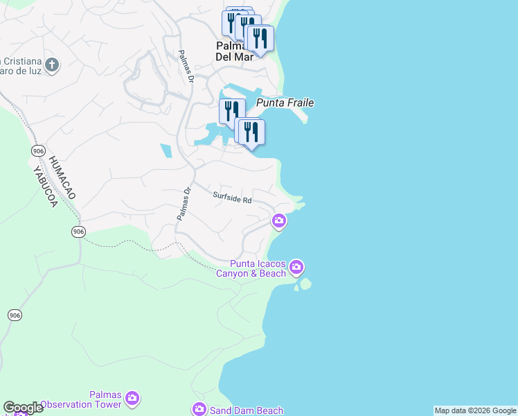 map of restaurants, bars, coffee shops, grocery stores, and more near in Palmas del Mar