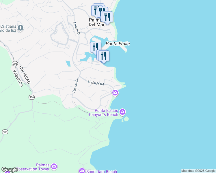 map of restaurants, bars, coffee shops, grocery stores, and more near in Palmas del Mar