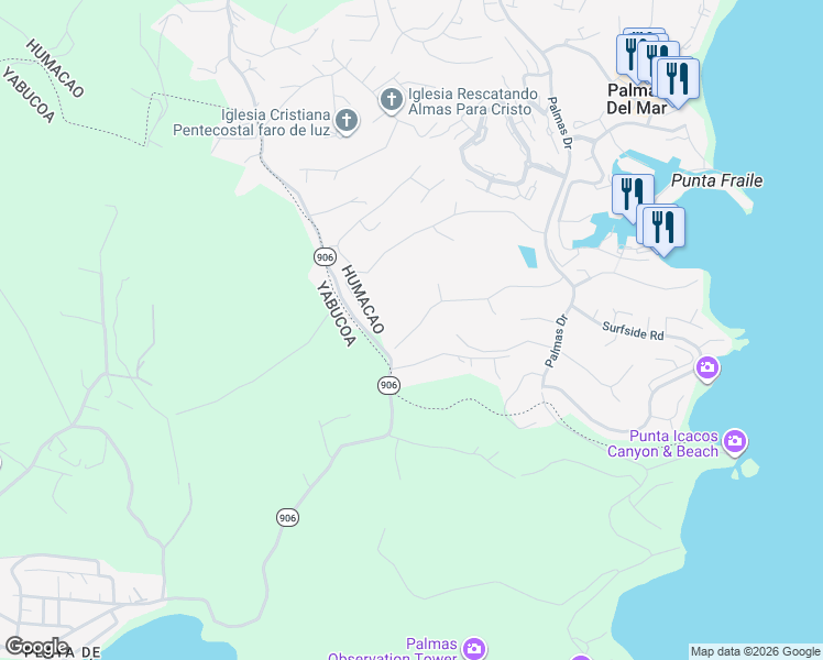 map of restaurants, bars, coffee shops, grocery stores, and more near Port Road in Humacao