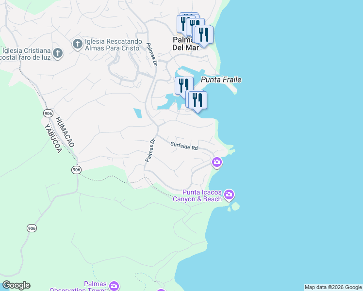 map of restaurants, bars, coffee shops, grocery stores, and more near Wing in Humacao