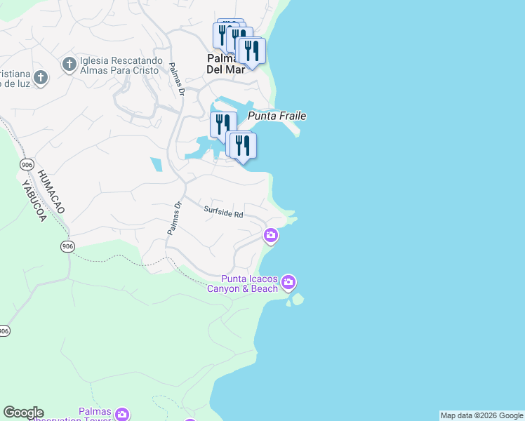 map of restaurants, bars, coffee shops, grocery stores, and more near in Palmas del Mar