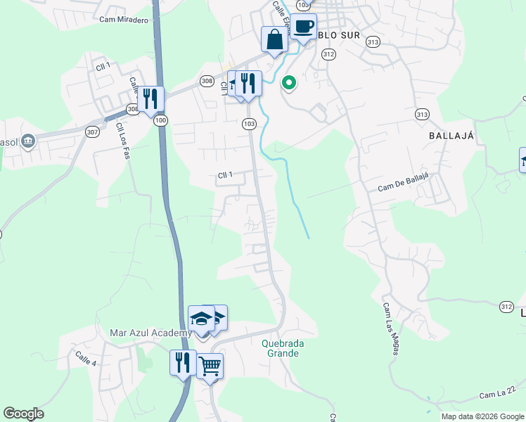 map of restaurants, bars, coffee shops, grocery stores, and more near Highway 103 in Cabo Rojo