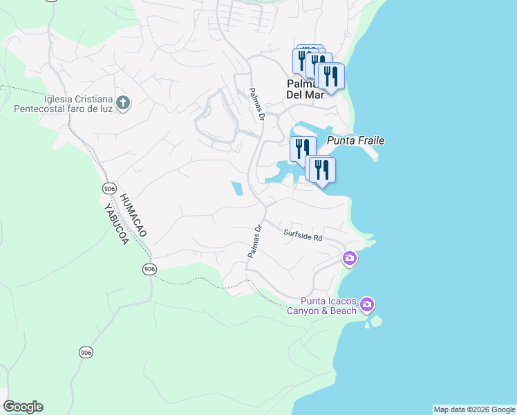 map of restaurants, bars, coffee shops, grocery stores, and more near in Palmas del Mar
