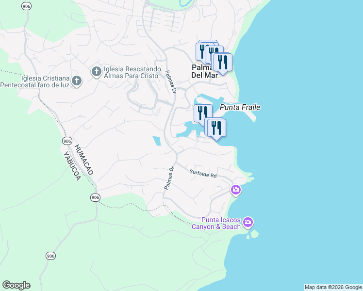 map of restaurants, bars, coffee shops, grocery stores, and more near in Humacao