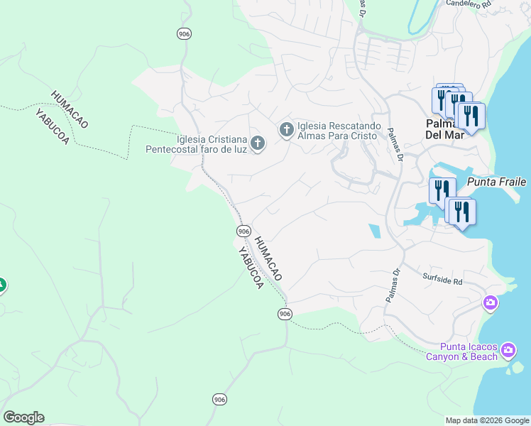 map of restaurants, bars, coffee shops, grocery stores, and more near in Palmas del Mar