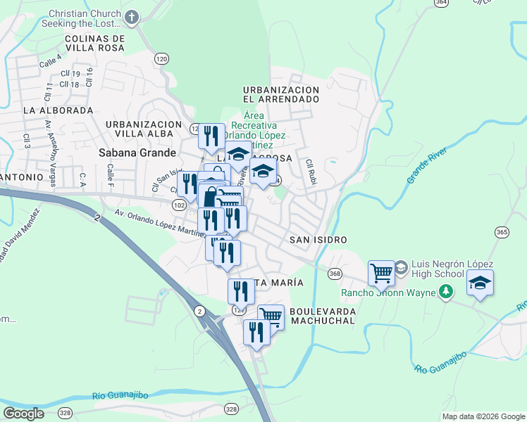map of restaurants, bars, coffee shops, grocery stores, and more near 161 Calle Manuel Rodriguez in Sabana Grande