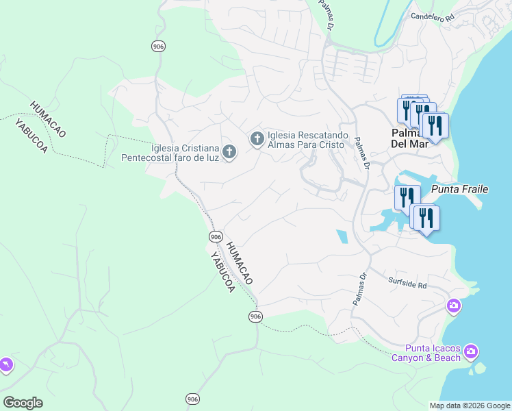 map of restaurants, bars, coffee shops, grocery stores, and more near in Palmas del Mar