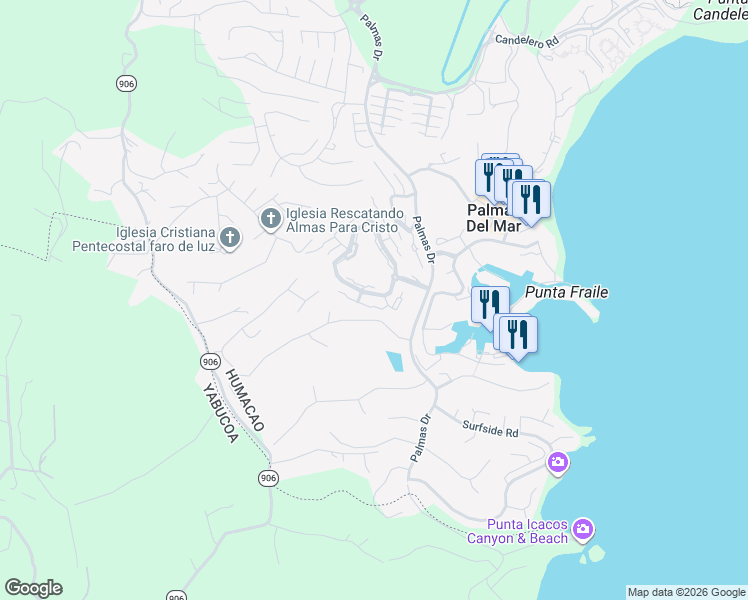map of restaurants, bars, coffee shops, grocery stores, and more near in Palmas del Mar