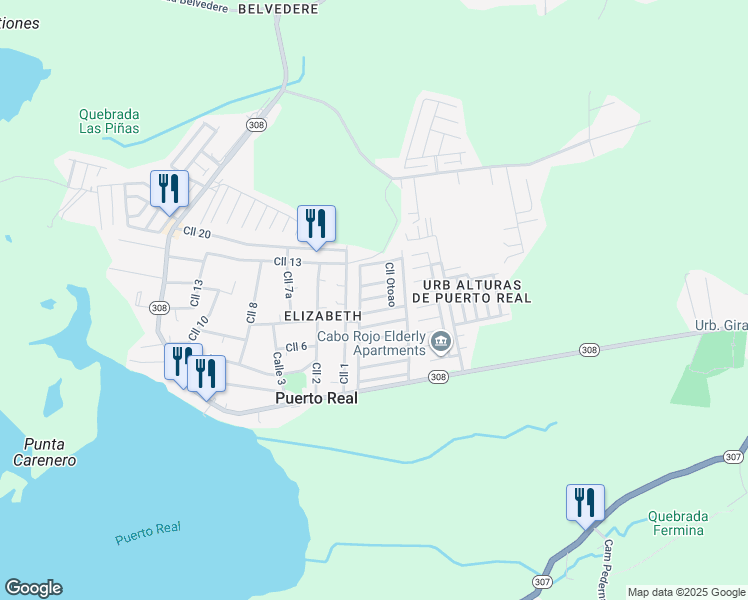 map of restaurants, bars, coffee shops, grocery stores, and more near Calle Jacuenas in Cabo Rojo