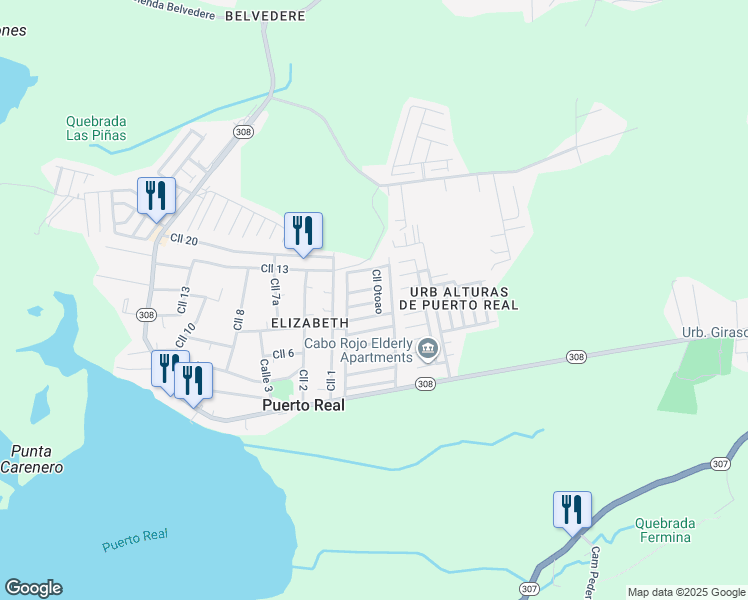 map of restaurants, bars, coffee shops, grocery stores, and more near Calle Jacuenas in Cabo Rojo