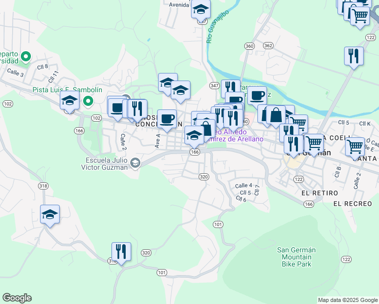 map of restaurants, bars, coffee shops, grocery stores, and more near in San Germán
