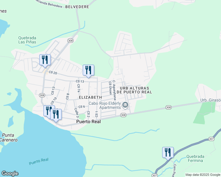 map of restaurants, bars, coffee shops, grocery stores, and more near Calle Otoao in Puerto Real