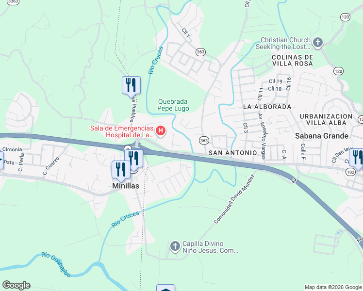 map of restaurants, bars, coffee shops, grocery stores, and more near Puerto Rico 2 in Sabana Grande
