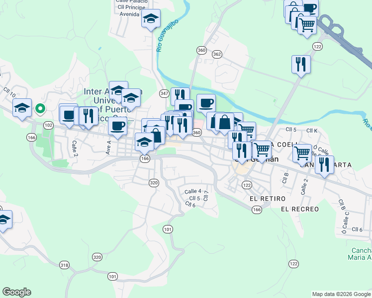 map of restaurants, bars, coffee shops, grocery stores, and more near in San Germán