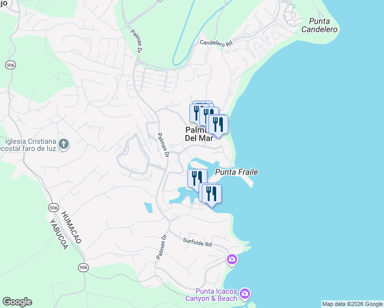 map of restaurants, bars, coffee shops, grocery stores, and more near in Palmas del Mar