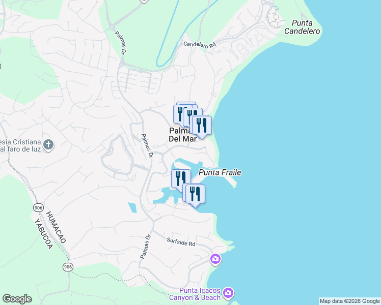 map of restaurants, bars, coffee shops, grocery stores, and more near in Humacao,