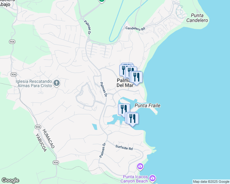map of restaurants, bars, coffee shops, grocery stores, and more near in Palmas del Mar