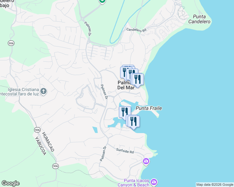 map of restaurants, bars, coffee shops, grocery stores, and more near in Palmas del Mar