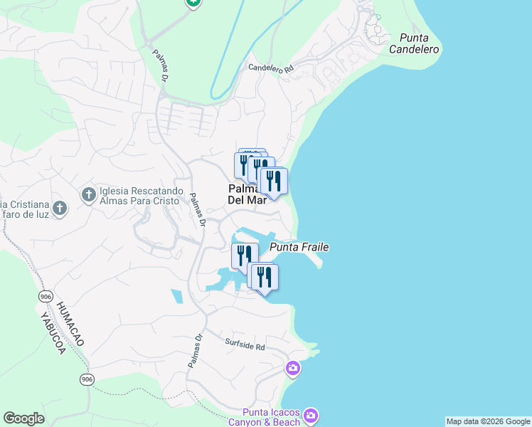 map of restaurants, bars, coffee shops, grocery stores, and more near in Humacao,