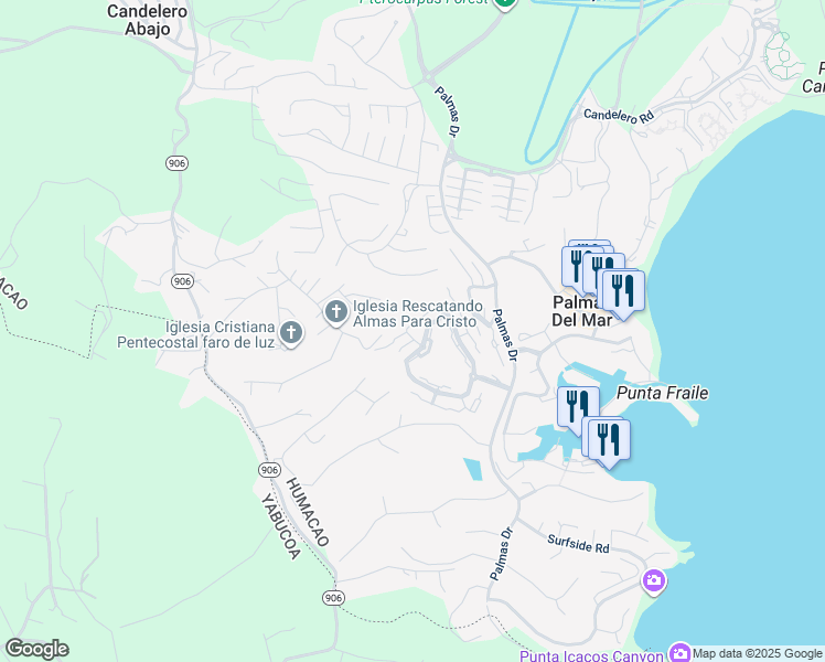 map of restaurants, bars, coffee shops, grocery stores, and more near Cll 8 in Humacao