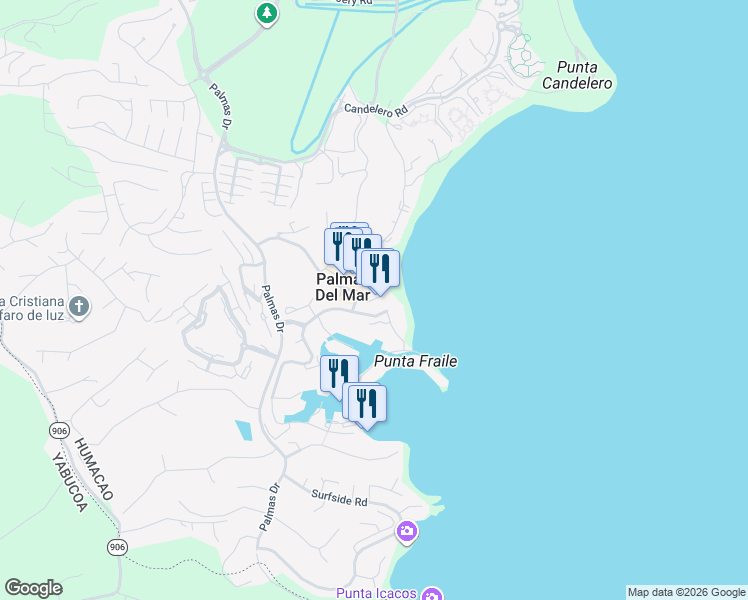 map of restaurants, bars, coffee shops, grocery stores, and more near in Palmas del Mar