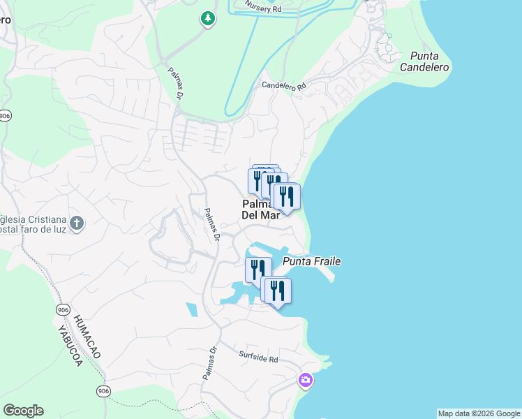 map of restaurants, bars, coffee shops, grocery stores, and more near in Palmas del Mar