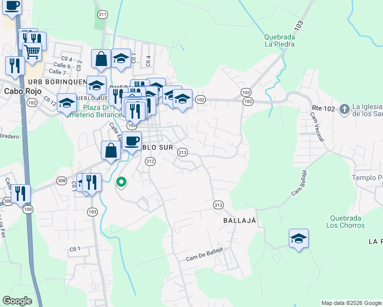 map of restaurants, bars, coffee shops, grocery stores, and more near in Cabo Rojo